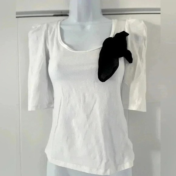 Zara Trafaluc/ Three quarter length t-shirt/ Black bow/ High stretch/ Size  US S - Picture 2 of 11